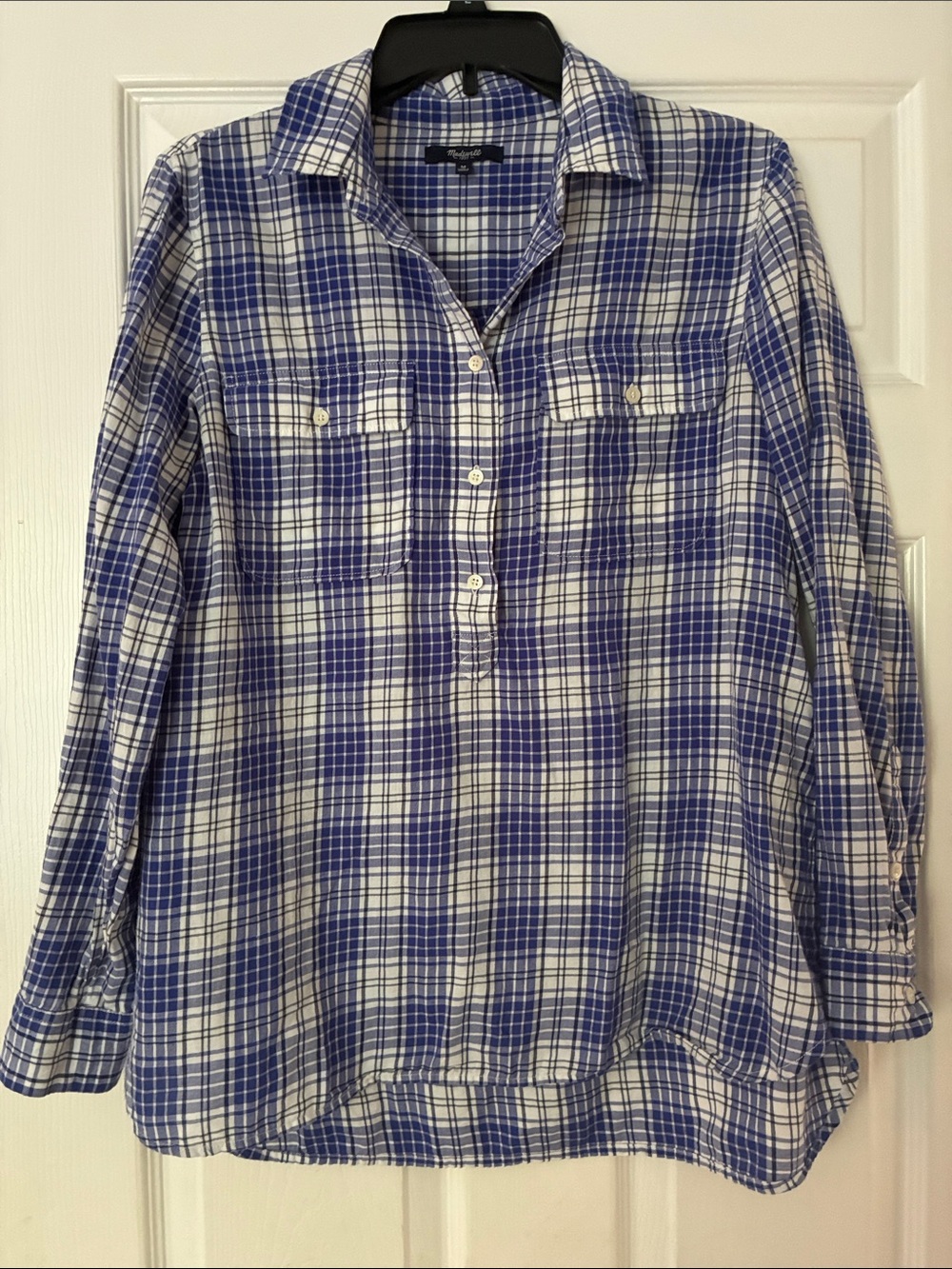Madewell 100% Cotton Blue & Black Plaid Popover